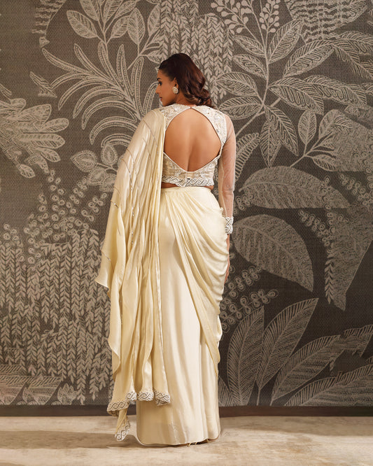 Ivory Macrame saree