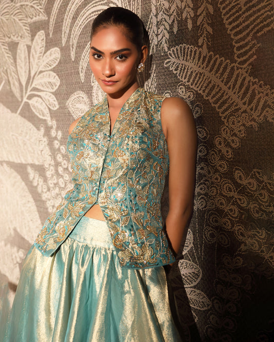 Turquoise tissue skirt