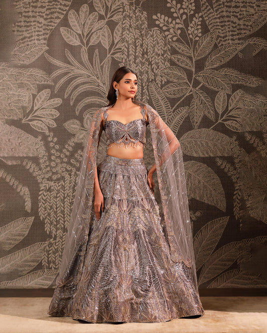 Grey Tissue Lehenga