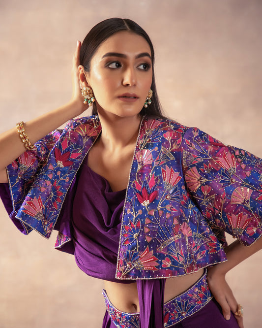 The Violet Draped Saree Set