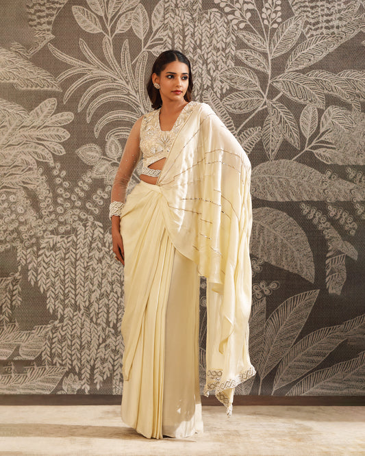 Ivory Macrame saree