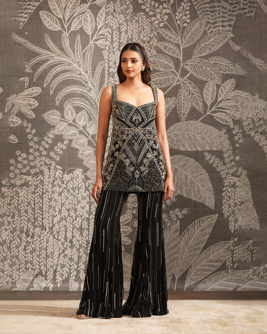 Black Emrbroidered Sharara Set
