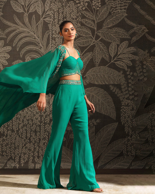 Emerald pants and shrug outfit