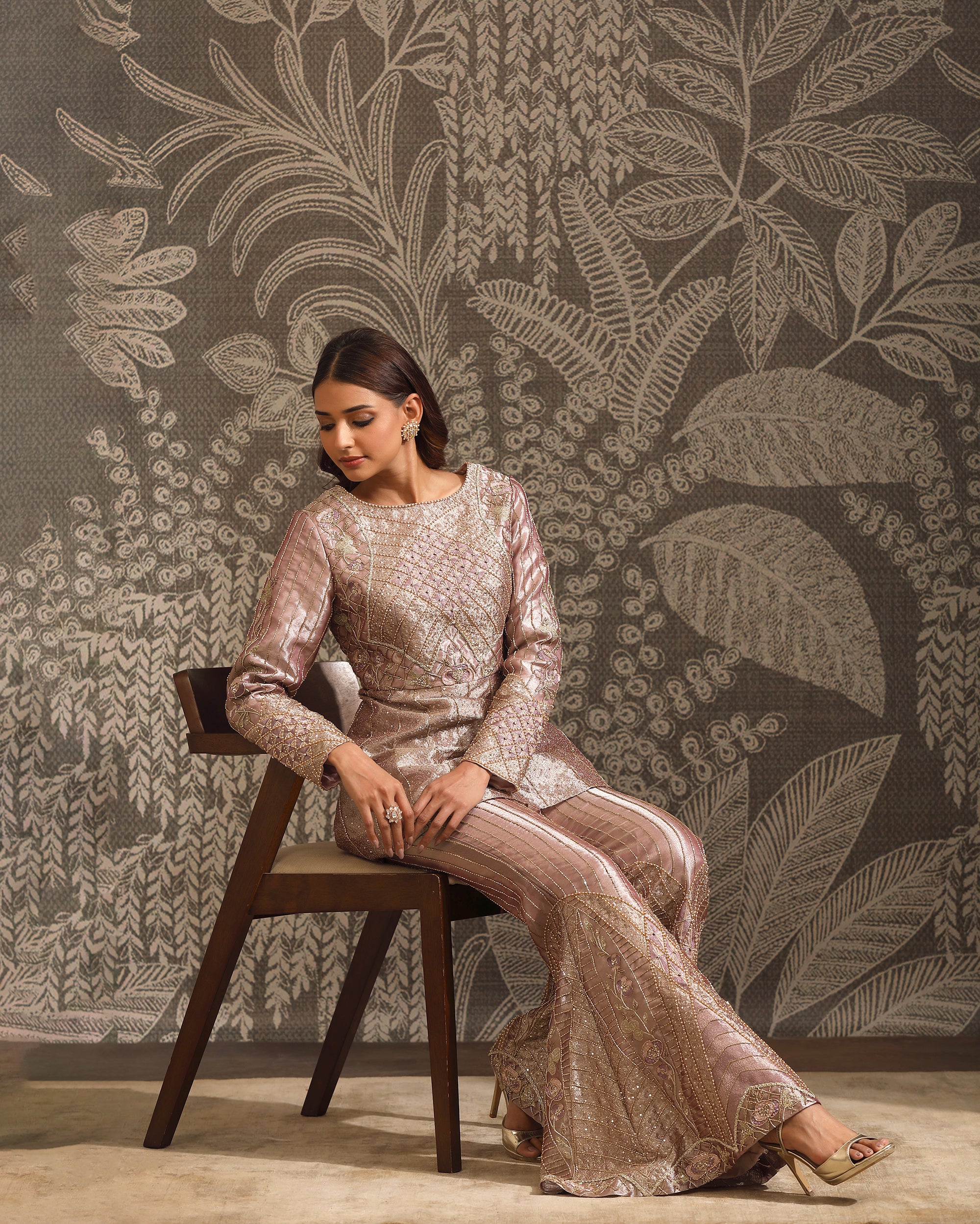 Mauve Tissue Sharara Set