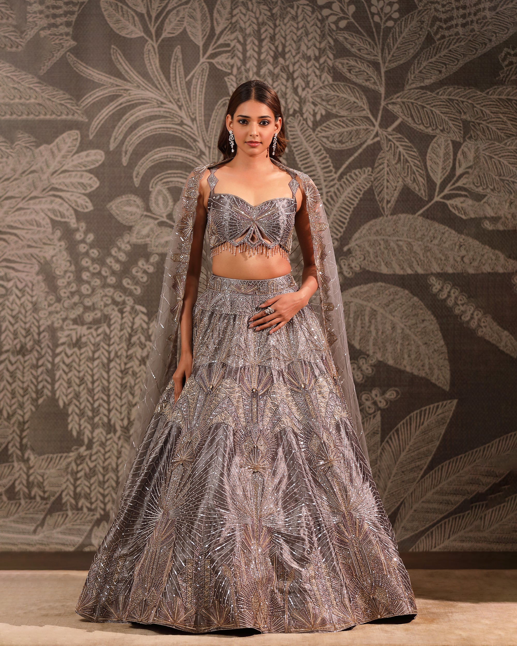 Grey Tissue Lehenga