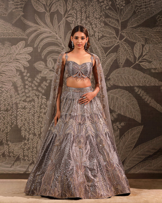 Grey Tissue Lehenga