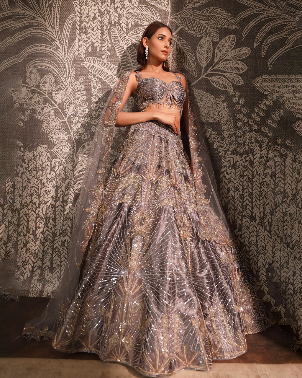 Grey Tissue Lehenga