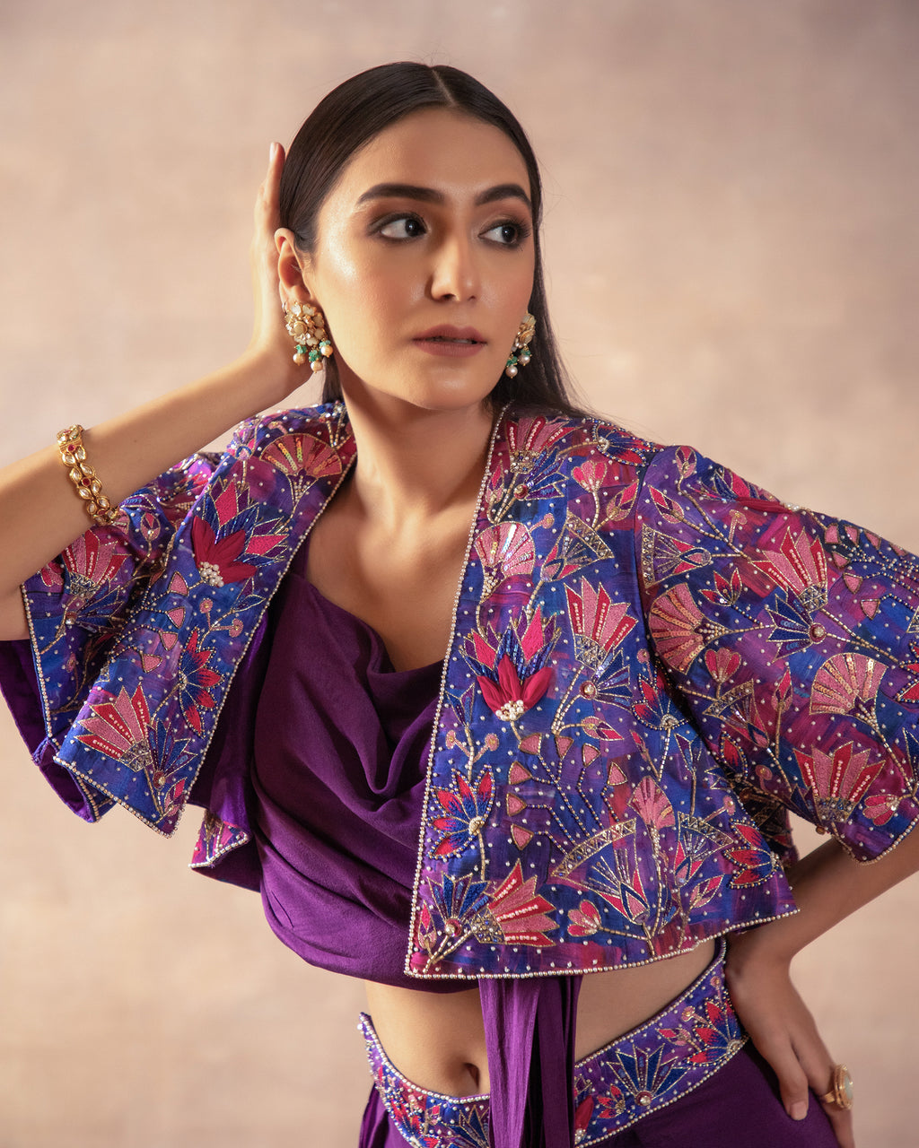 The Violet Draped Saree Set