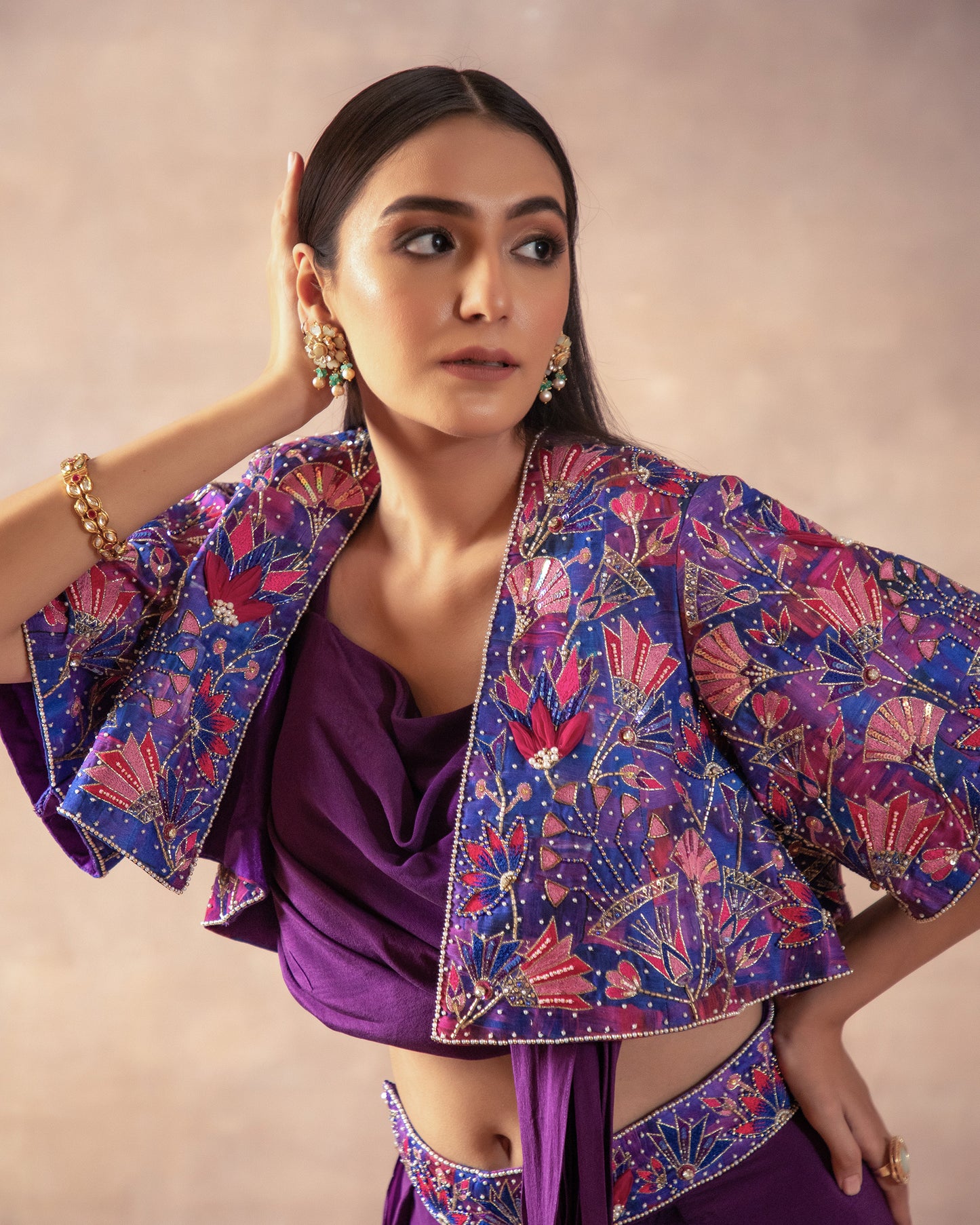 The Violet Draped Saree Set