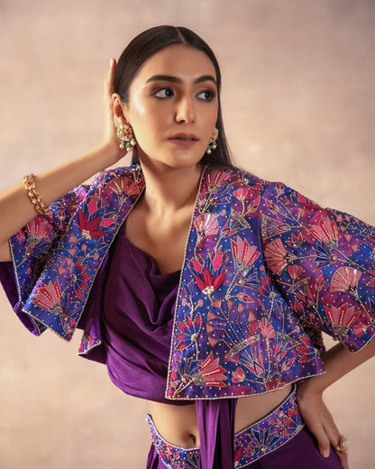 The Violet Draped Saree Set