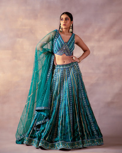 The Glimmering Emerald Lehenga