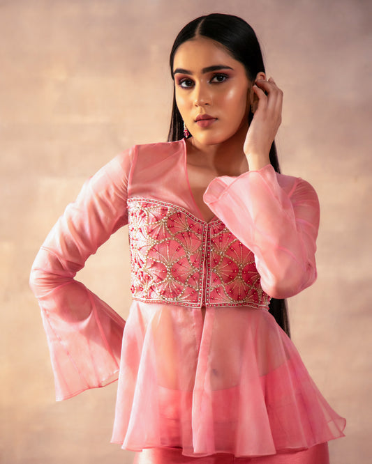 Peach Organza Co-Ord Set