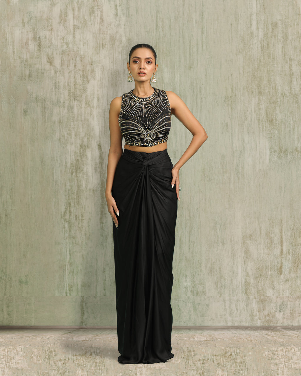 Draped Black Skirt Set