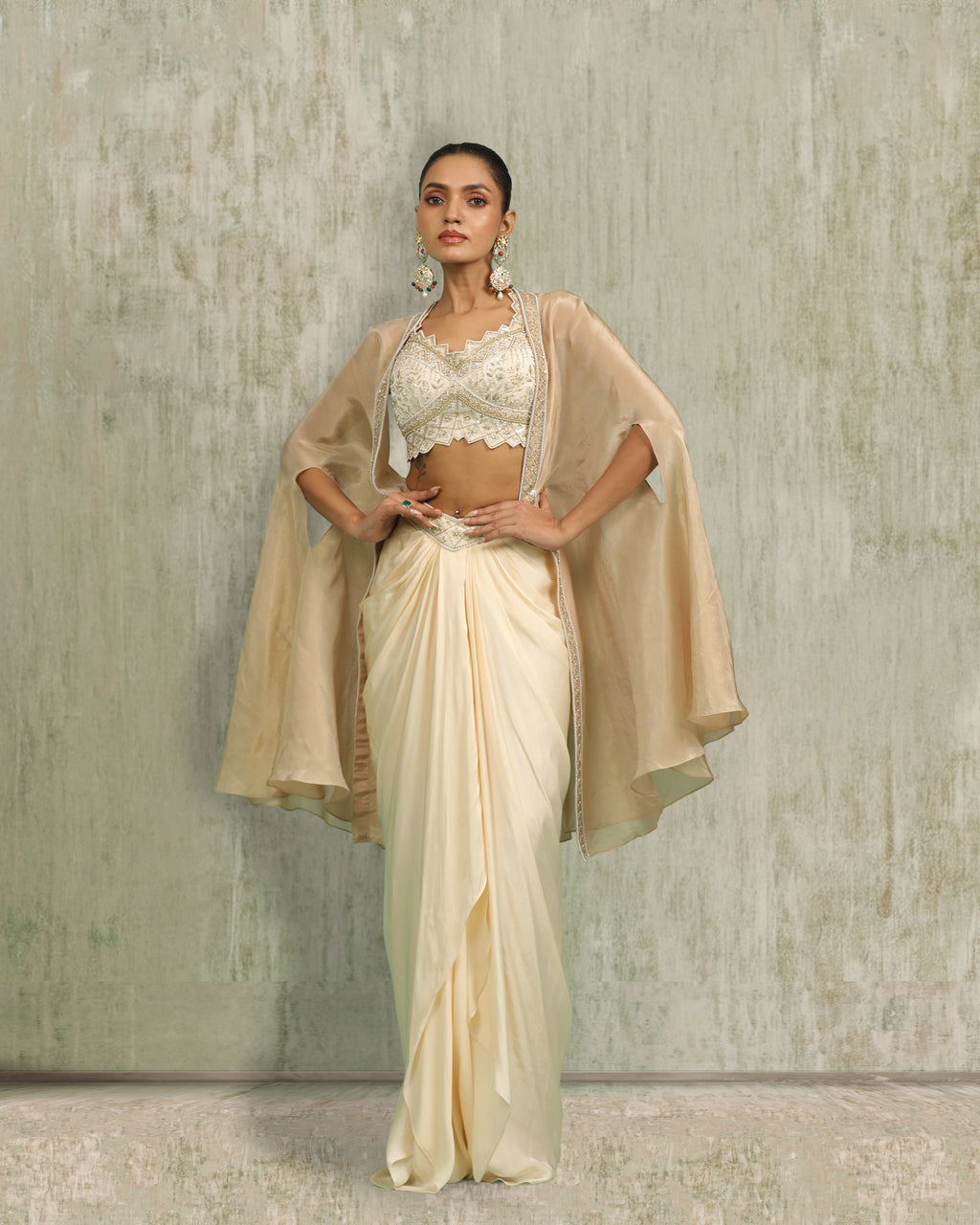 Ivory Draped Skirt Set