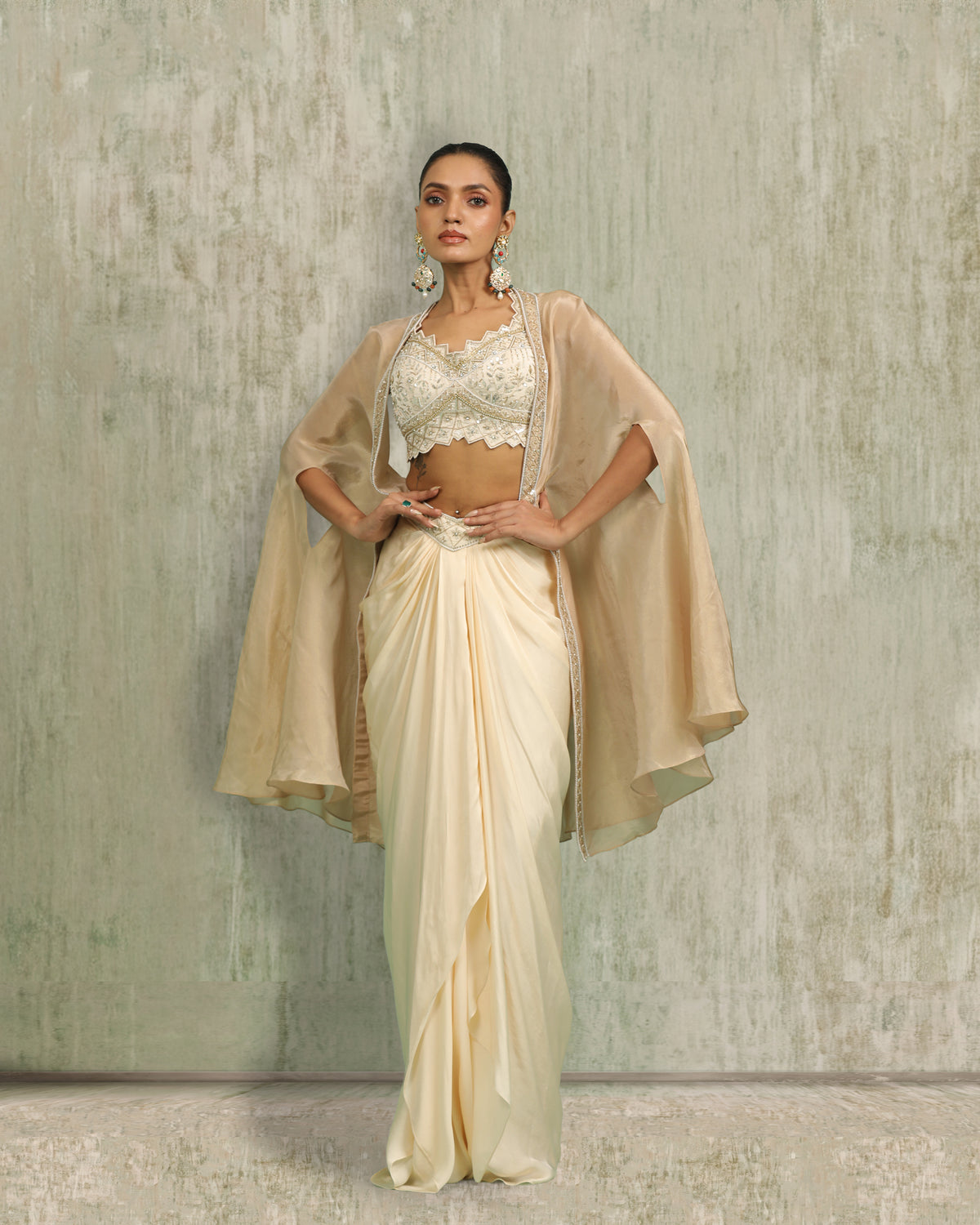 Ivory Draped Skirt Set