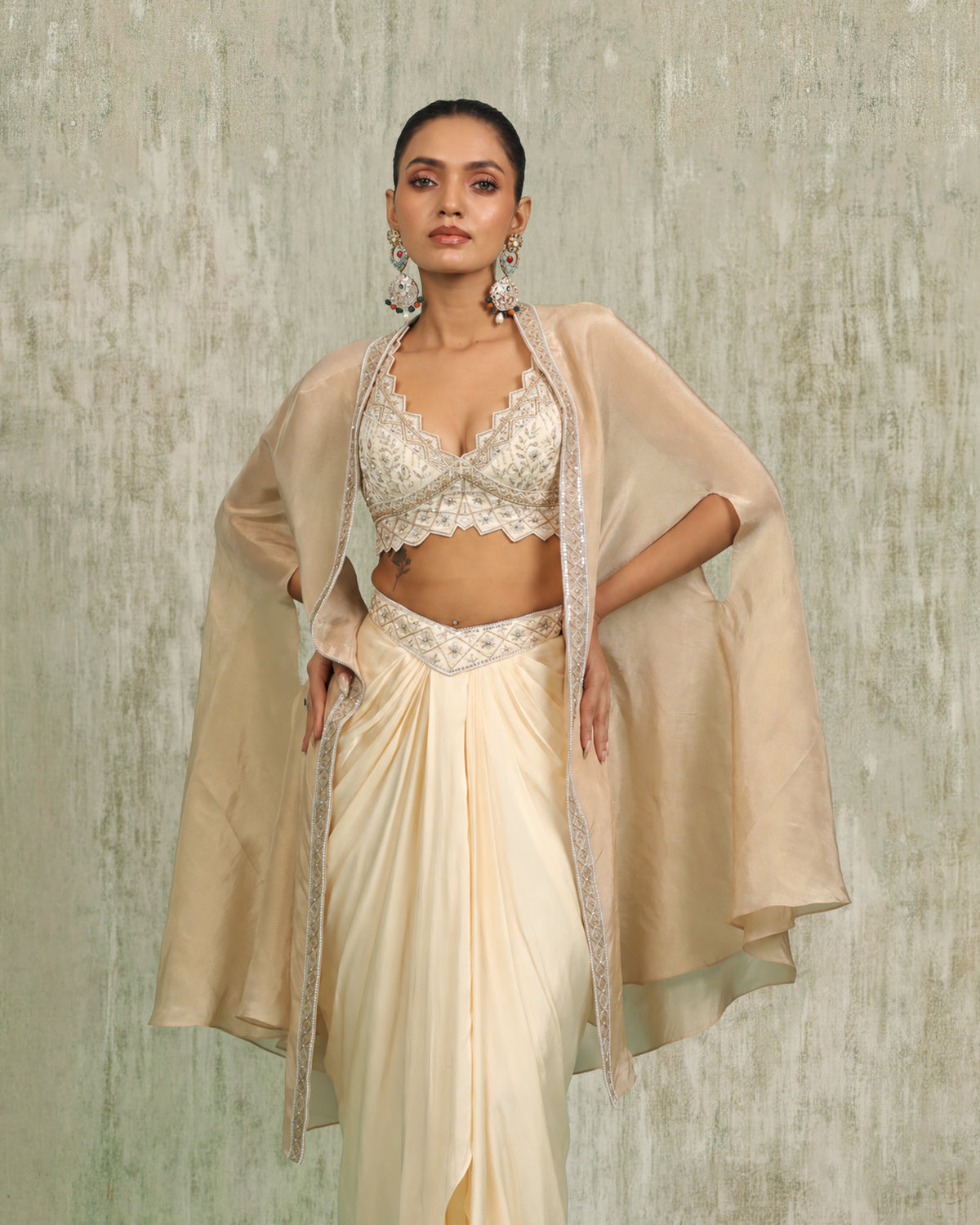Ivory Draped Skirt Set