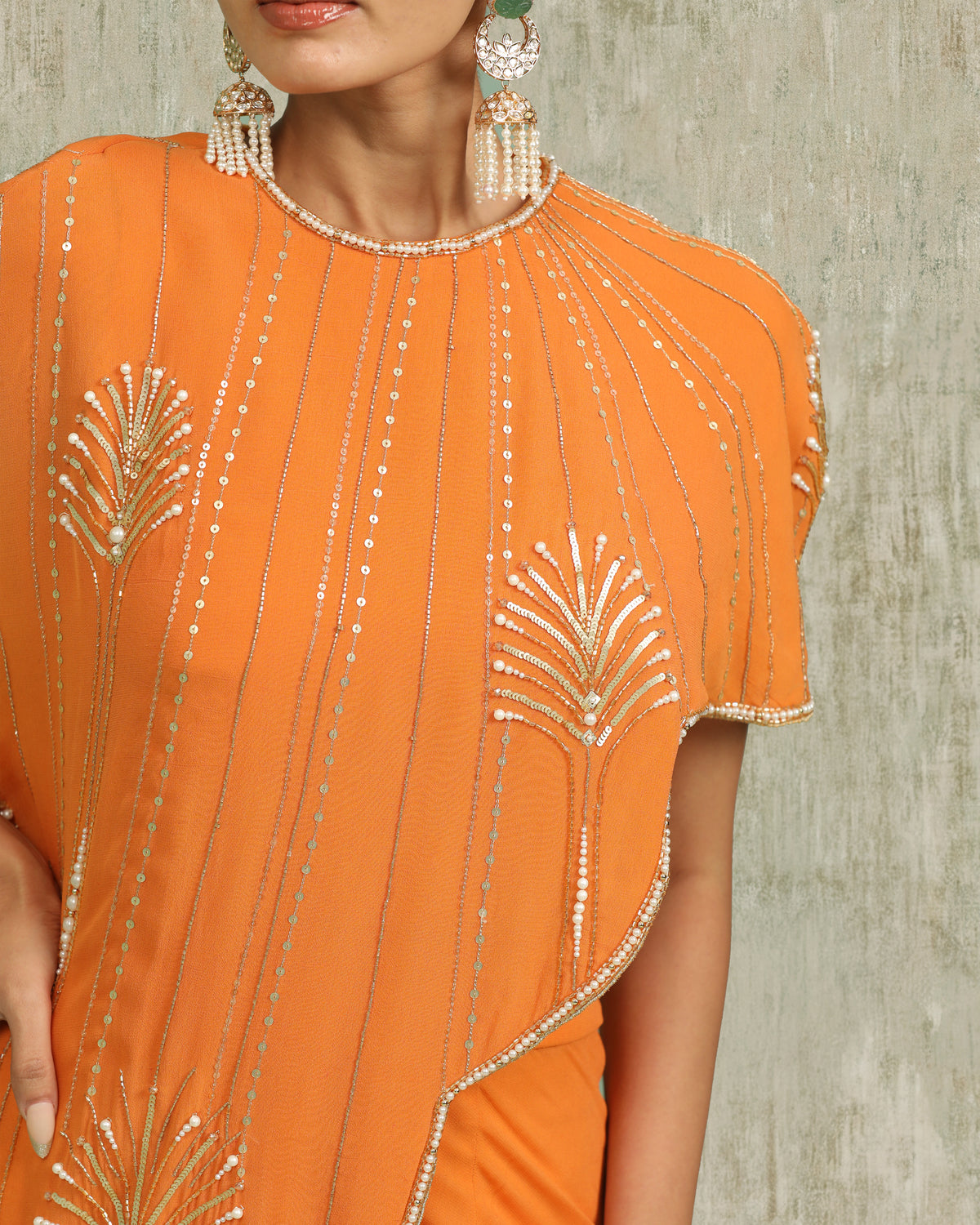 Orange Draped top and Flared Pants Set