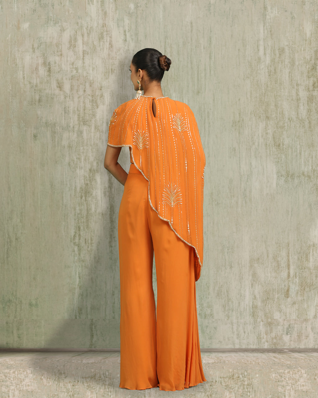 Orange Draped top and Flared Pants Set