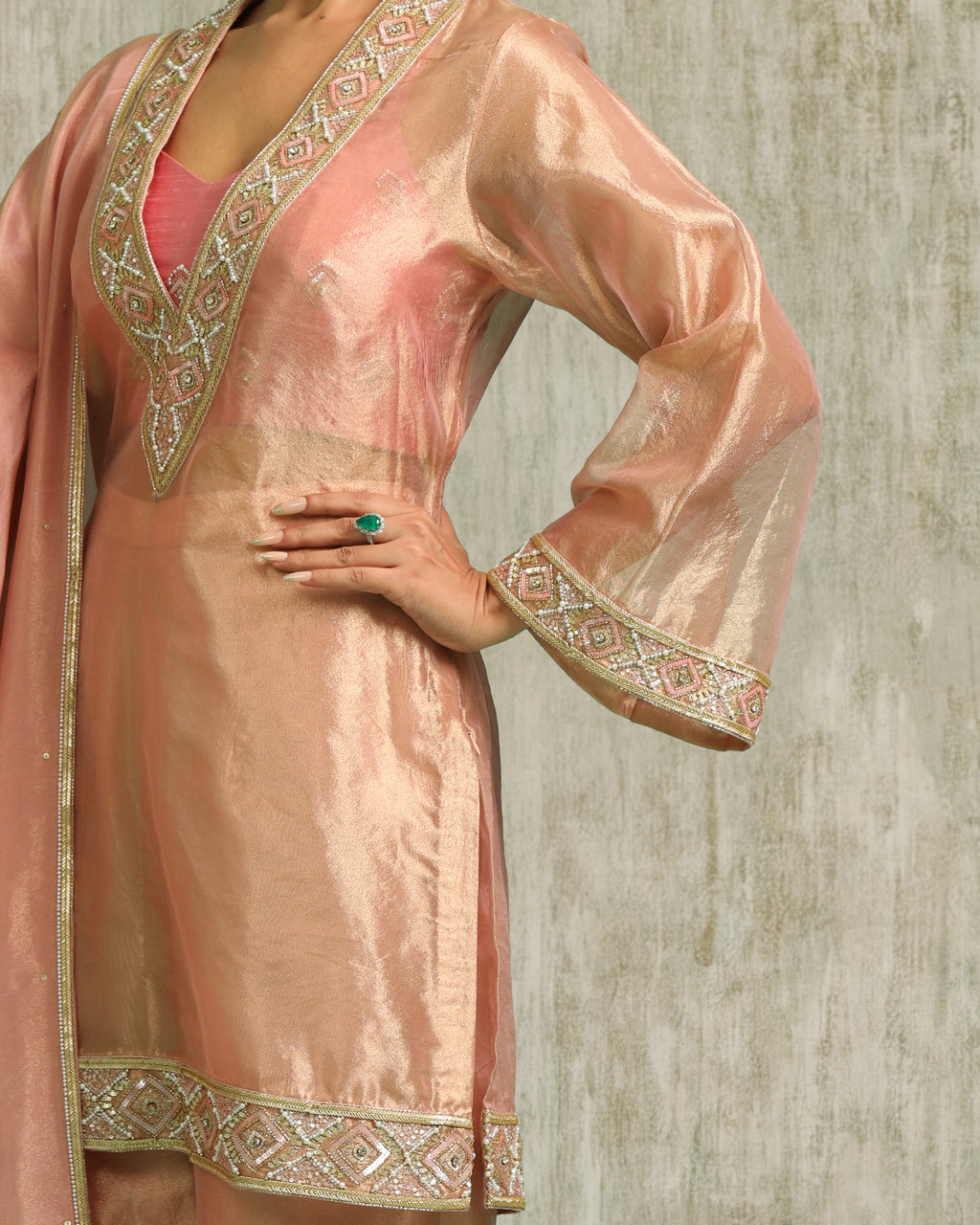 Rose Tissue Kurta Set